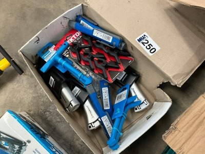 BOX LOT TO INC. KNIVES, MANHOLE KEYS & CLAMPS