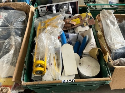 LOT BUNDLE TO INC. DECORATORS CAULK, SUPER GLUE, MASTIC GUNS, GROUT FLOATS
