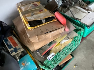 LOT BUNDLE TO INC. ASSORTED SAND PAPER, TILE TROWEL, DEWALT GUIDE RAIL