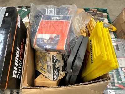 LOT BUNDLE TO INC. FLOOR SIGNS, HAND PLANER, DASHBOARD PROTECTOR BRUSH REMOVAL KIT