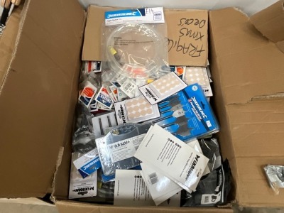 BOX LOT TO INC. ASSORTED SPADE BITS, JIGGLER, FLY TRAPS, ECT
