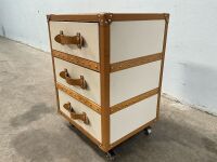 THREE DRAWER STORAGE TRUNK ON WHEELS - 3
