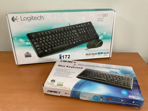 UNUSED LOGITECH MK120 DESKTOP KEYBOARD/ MOUSE & EMPREX MINI KEYBOARD