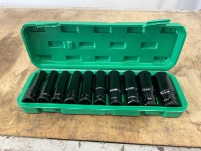 UNUSED 10PC 1/2" DEEP SOCKET SET 10-24MM 