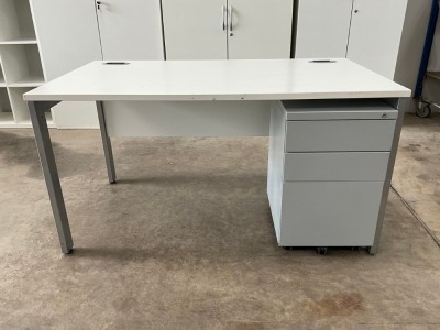 GOAL POST 1400X800mm RECTANGULAR OFFICE DESK & 3 DRAWER METAL PEDESTAL