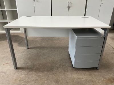 GOAL POST 1400X800mm RECTANGULAR OFFICE DESK & 4 DRAWER METAL PEDESTAL