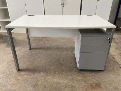 GOAL POST 1400X800mm RECTANGULAR OFFICE DESK & 3 DRAWER METAL PEDESTAL