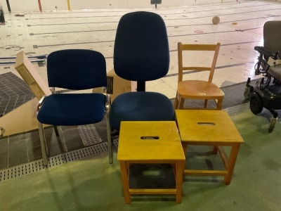 3No. ASSORTED CHAIRS & 2No. WOODEN STOOLS