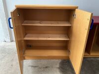 2No. ASSORTED WOODEN STORAGE CUPBOARDS & MOBILE BENCH UNIT - 2