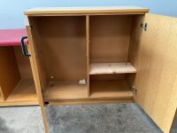 2No. ASSORTED WOODEN STORAGE CUPBOARDS & MOBILE BENCH UNIT - 3