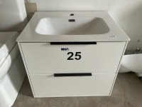 600 WALL-MOUNTED MATTE WHITE TWO-DRAWER UNIT WITH BLACK HANDLES AND BASIN - 2