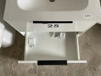 600 WALL-MOUNTED MATTE WHITE TWO-DRAWER UNIT WITH BLACK HANDLES AND BASIN - 5