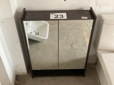 650 × 850 DOUBLE-DOOR MIRRORED CABINET WITH OPEN SHELF AT BASE, MAHOGANY FINISH