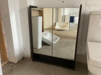 650 × 850 DOUBLE-DOOR MIRRORED CABINET WITH OPEN SHELF AT BASE, MAHOGANY FINISH - 3