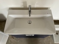 800MM WALL MOUNTED DOUBLE DRAWER ARC INDIGO BLUE UNIT & BASIN INCLUDING CHROME TAP - 2
