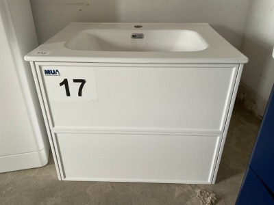 600 WALL-MOUNTED MATTE WHITE TWO-DRAWER UNIT WITH BASIN