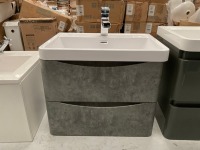 600 WALL-MOUNTED TWO-DRAWER UNIT IN CONCRETE GREY FINISH WITH CHROME TAP
