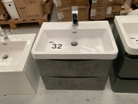 600 WALL-MOUNTED TWO-DRAWER UNIT IN CONCRETE GREY FINISH WITH CHROME TAP - 2