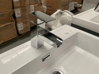 600 WALL-MOUNTED TWO-DRAWER UNIT IN CONCRETE GREY FINISH WITH CHROME TAP - 5