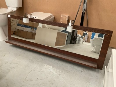 1500 × 480 MIRROR WITH TWO OVER-MIRROR LIGHTS AND SHELF, MAHOGANY FINISH