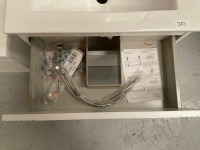 600 WALL-MOUNTED MATTE WHITE FLUTED DRAWER FRONT UNIT WITH BASIN - 4