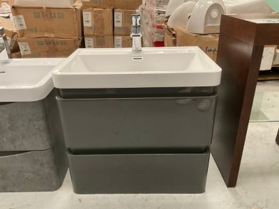 600 WALL-MOUNTED TWO-DRAWER ANTHRACITE GLOSS UNIT WITH CHROME TAP