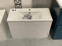 800 WALL-MOUNTED TWO-DRAWER WHITE GLOSS UNIT WITH BASIN AND CHROME TAP - 2