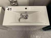 800 WALL-MOUNTED TWO-DRAWER WHITE GLOSS UNIT WITH BASIN AND CHROME TAP - 3