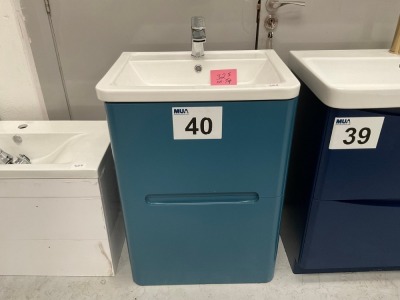 600 FLOOR-STANDING OCEAN BLUE TWO-DRAWER UNIT WITH BASIN AND CHROME TAP