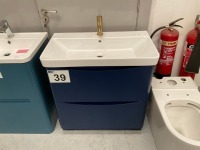 800 FLOOR-STANDING INDIGO BLUE TWO-DRAWER UNIT WITH BRUSHED BRASS TAP - 2