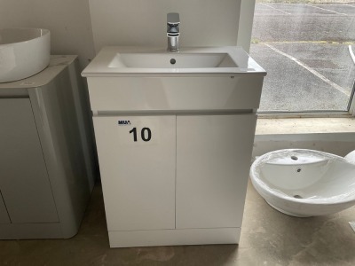 600 FLOOR-STANDING TWO-DOOR WHITE GLOSS UNIT WITH BASIN AND CHROME TAP