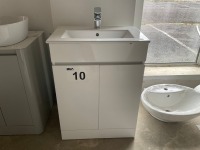 600 FLOOR-STANDING TWO-DOOR WHITE GLOSS UNIT WITH BASIN AND CHROME TAP