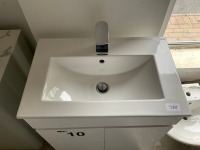 600 FLOOR-STANDING TWO-DOOR WHITE GLOSS UNIT WITH BASIN AND CHROME TAP - 2