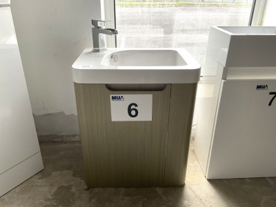 450 WALL-MOUNTED SINGLE-DOOR WOODEN FINISH UNIT WITH CHROME TAP