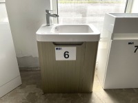 450 WALL-MOUNTED SINGLE-DOOR WOODEN FINISH UNIT WITH CHROME TAP