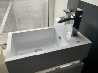 400 WALL-MOUNTED CLOAKROOM SINGLE-DOOR UNIT IN WHITE GLOSS WITH TOP-MOUNTED BASIN AND CHROME TAP - 3