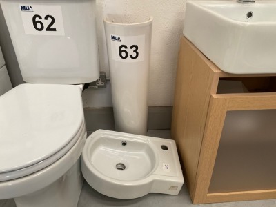 CLOAKROOM CERAMIC BASIN AND PEDESTAL, SINGLE TAP HOLE
