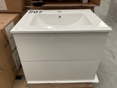 600 WALL MOUNTED WHITE GLOSS 2 DRAWER UNIT + BASIN