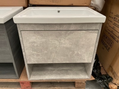 TIS4179 PRAGUE CONCRETE 600 WALL MOUNTED UNIT + BASIN
