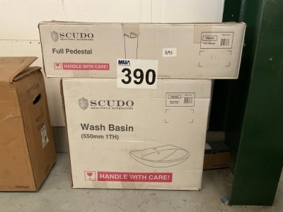 SCUDO 550MM CERAMIC ROUNDED BASIN SINGLE TAP HOLE WITH FULL PEDESTAL
