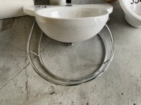 WALL-MOUNTED BASIN WITH LEDGE, CHROME SURROUND, AND FULL PEDESTAL - 3