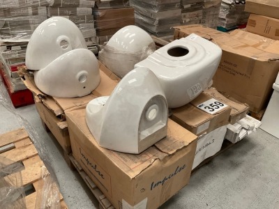 MIXED PALLET OF URINALS WITH URINAL CISTERNS, URINAL SEPARATORS, AND EXPOSED URINAL PIPEWORK