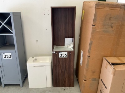 DARK WALNUT WALL-MOUNTED STORAGE UNIT WITH GLASS SHELVES