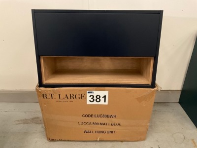 LUCCA 800 WALL HUNG MATT BLUE WITH OPEN OAK SHELF 