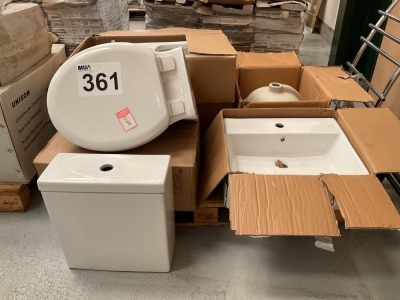 MIXED CERAMIC PALLET: WALL HUNG PAN + SEAT, 450 DROP-IN BASIN, 500 SEMI-RECESSED BASIN ETC