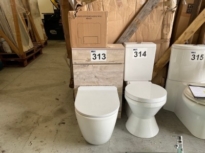 WC FURNITURE IN WASHED OAK FINISH WITH BACK-TO-WALL PAN AND SOFT-CLOSE SEAT