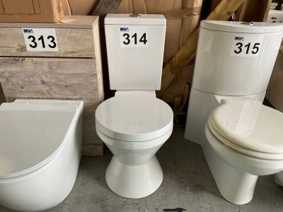 SEMI BACK-TO-WALL TOILET PAN, CISTERN, AND SEAT