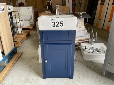 450 REDUCED DEPTH INDIGO BLUE CLASSICAL STYLE FLOOR STANDING UNIT AND BASIN WITH CHROME TAP