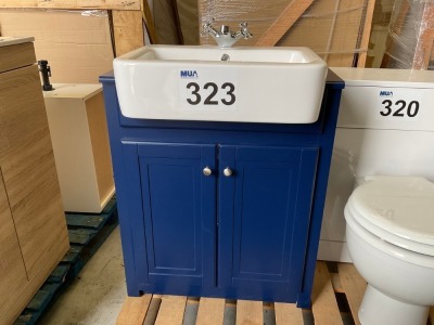 650 INDIGO BLUE CLASSICAL STYLE FLOOR STANDING 2 DOOR UNIT WITH SEMI-RECESSED BASIN INCLUDING CHROME TAP