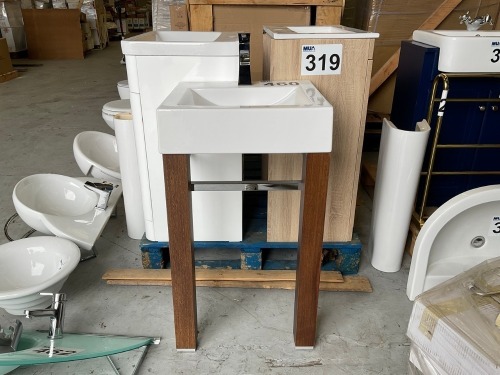 WHITE CERAMIC BASIN WITH WASHSTAND FRAME AND LEDGE